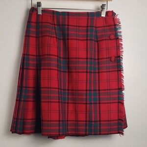 Dalkeith Tartan Plaid Red Green Wool Skirt Size Medium